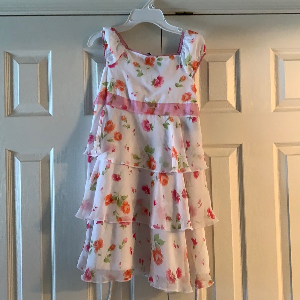 white and pink girls floral dress